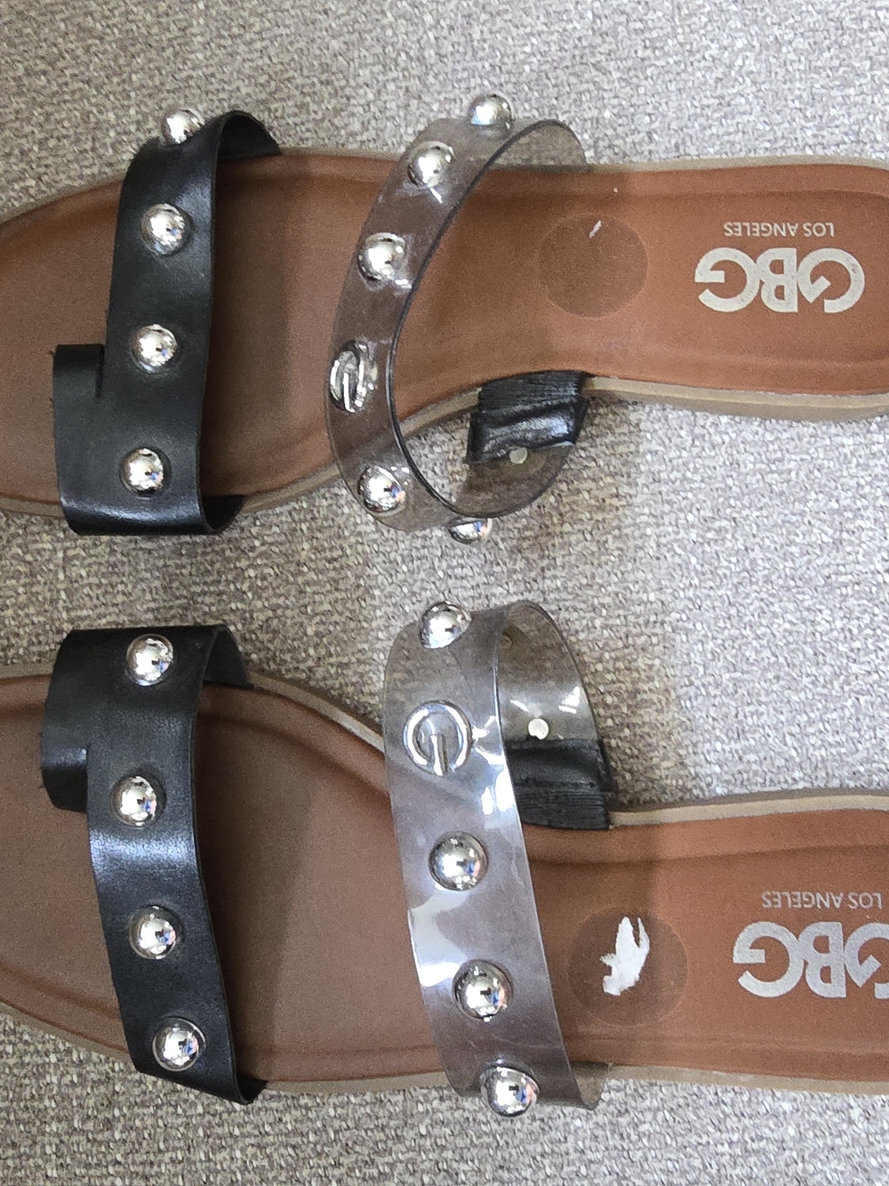 G by Guess Black and Clear Studded Slide Sandals